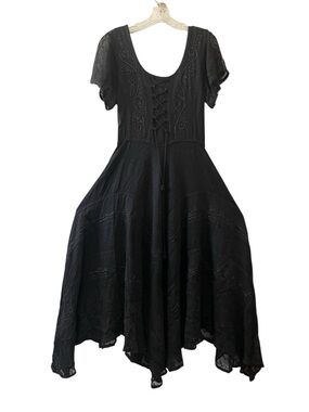 Sakkas Fairy Dress Black Embroidered Maxi Dress S/M Boho Gothic Fairycore